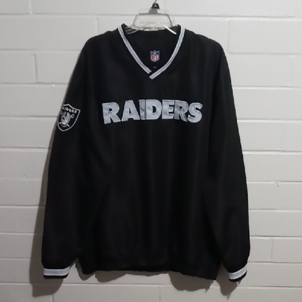 NFL Raiders Silver & Black V-Neck Windbreaker Jersey
